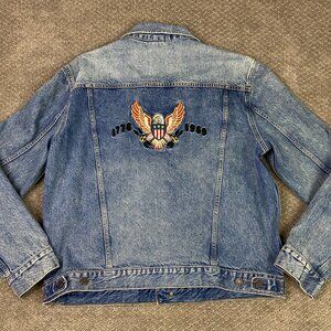 GAP 1969 Denim Jacket Men's XL Blue Embroidered Icon Jean Trucker Jacket NWOT
